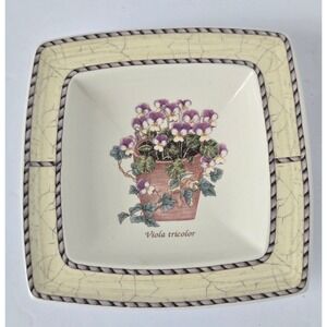 Wedgwood England Viola Tricolor Square Trinket Dish Botanical Pansy Ceramic Bowl